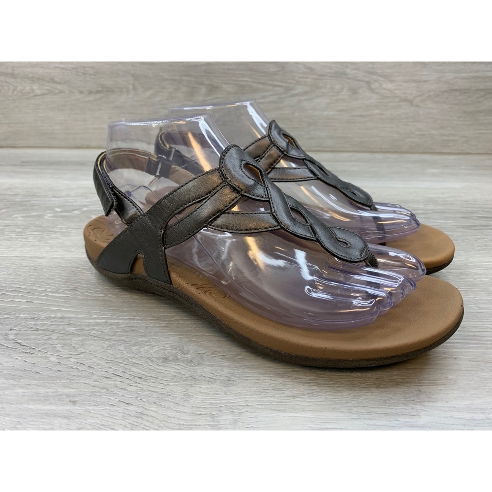 Rockport Cobb Hill Metallic Pewter T-Strap Sandals Women's 7 Comfort Shoes